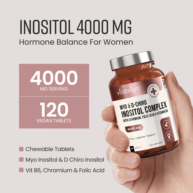 VitaBright Myo-Inositol supplement 4000mg 120 tablets, imported from the UK