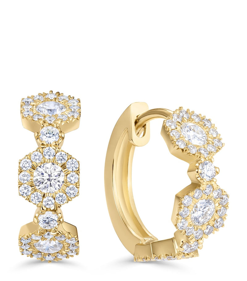 David Morris gold hexagon hoop earrings with diamonds 10mm, UK version