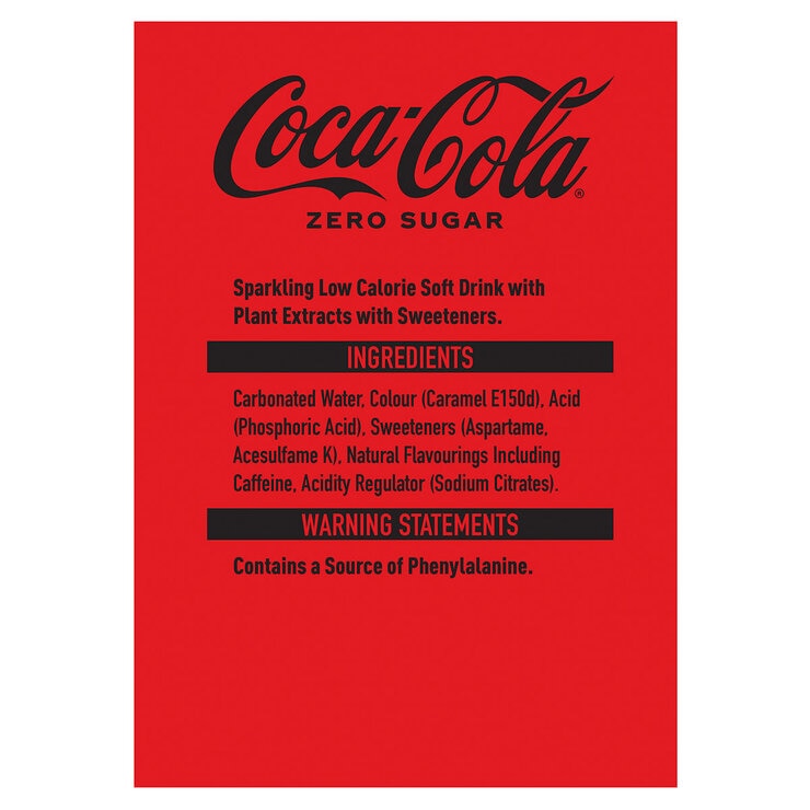 Coca Cola Zero Sugar cola 12 x 500ml - British product