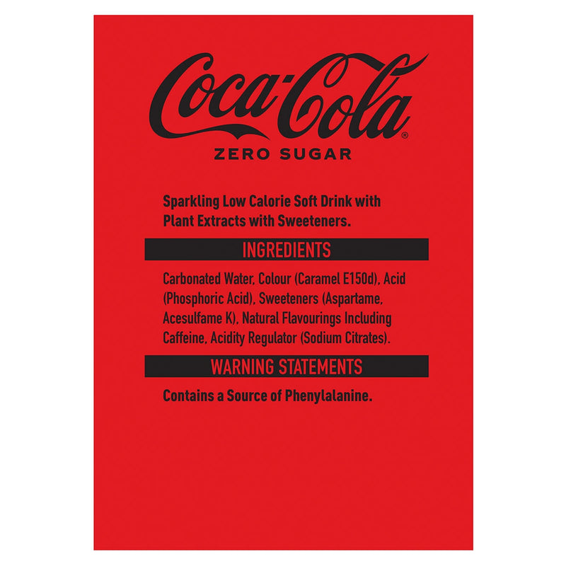 Coca Cola Zero Sugar cola 12 x 500ml - British product