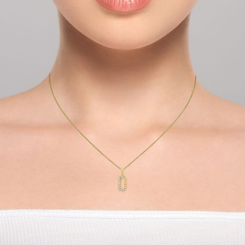 0.27ctw diamond paperclip pendant, 14ct yellow gold chain - British product