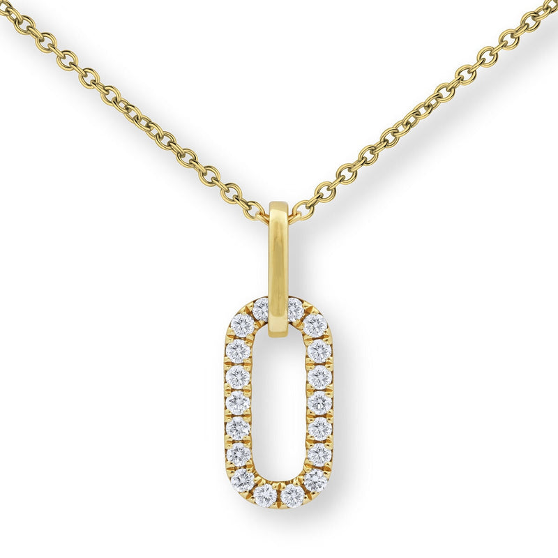 0.27ctw diamond paperclip pendant, 14ct yellow gold chain - British product
