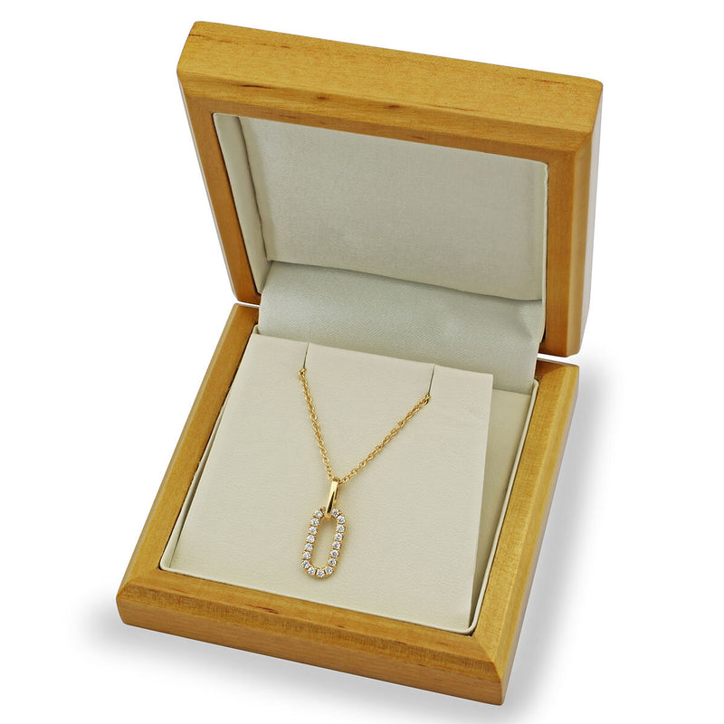 0.27ctw diamond paperclip pendant, 14ct yellow gold chain - British product