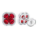 Ruby and diamond clover stud earrings 14ct white gold - British product