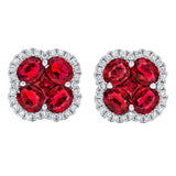 Ruby and diamond clover stud earrings 14ct white gold - British product