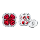 Ruby and diamond clover stud earrings 14ct white gold - British product