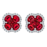 Ruby and diamond clover stud earrings 14ct white gold - British product