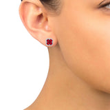 Ruby and diamond clover stud earrings 14ct white gold - British product
