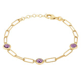 Costco UK Round Cut Amethyst Paperclip Bracelet 14ct Yellow Gold Gemstone Bracelet 17.7cm- Buy online at McGrocer