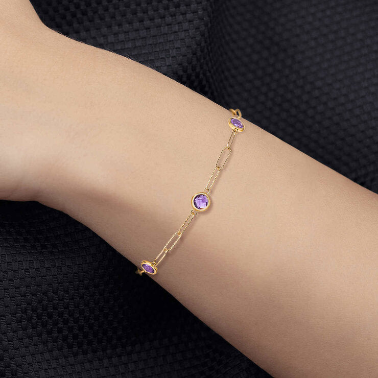 Costco amethyst paperclip bracelet 14ct yellow gold (British brand)