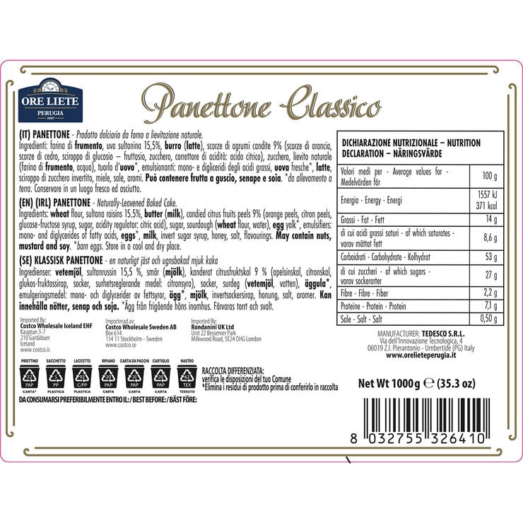 Ore Liete Panettone hand wrapped 1kg, imported from the UK