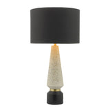 Onora table lamp terrazzo base black faux silk shade, imported from the UK
