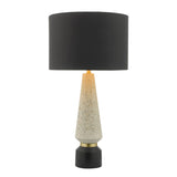 Onora table lamp terrazzo base black faux silk shade, imported from the UK