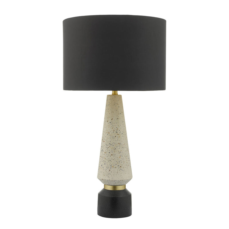 Onora table lamp terrazzo base black faux silk shade, imported from the UK