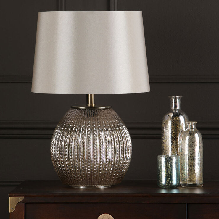 Sonia brass and silver dual table lamp with taupe shade, UK version