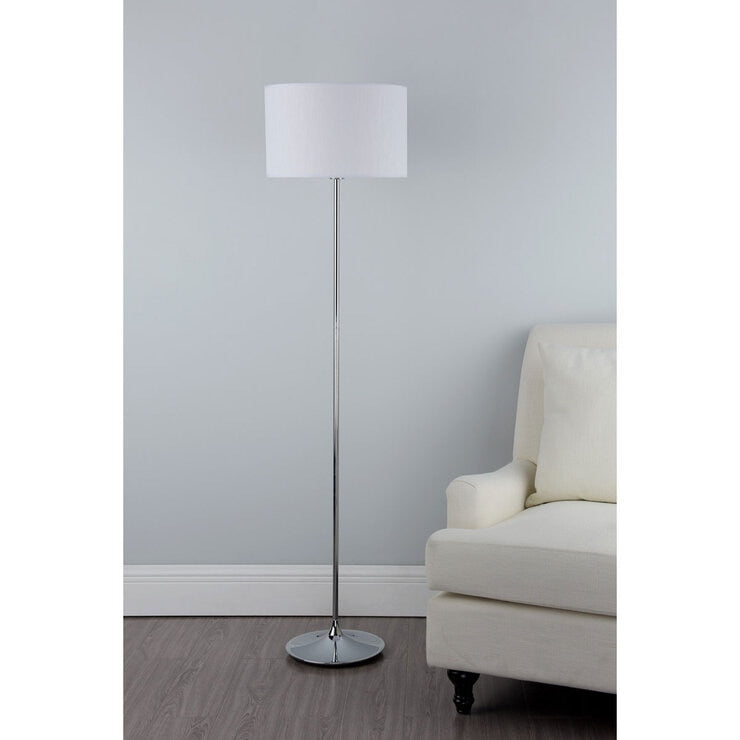 Polished chrome floor lamp with ivory shade - British product