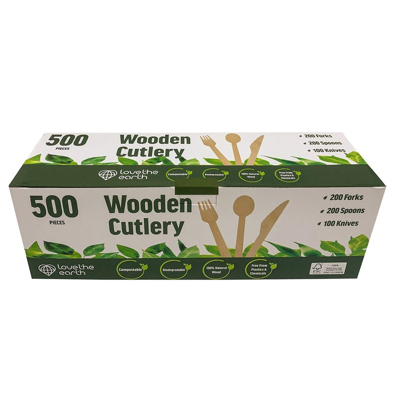 Love The Earth wooden cutlery variety pack 500 pack, UK version