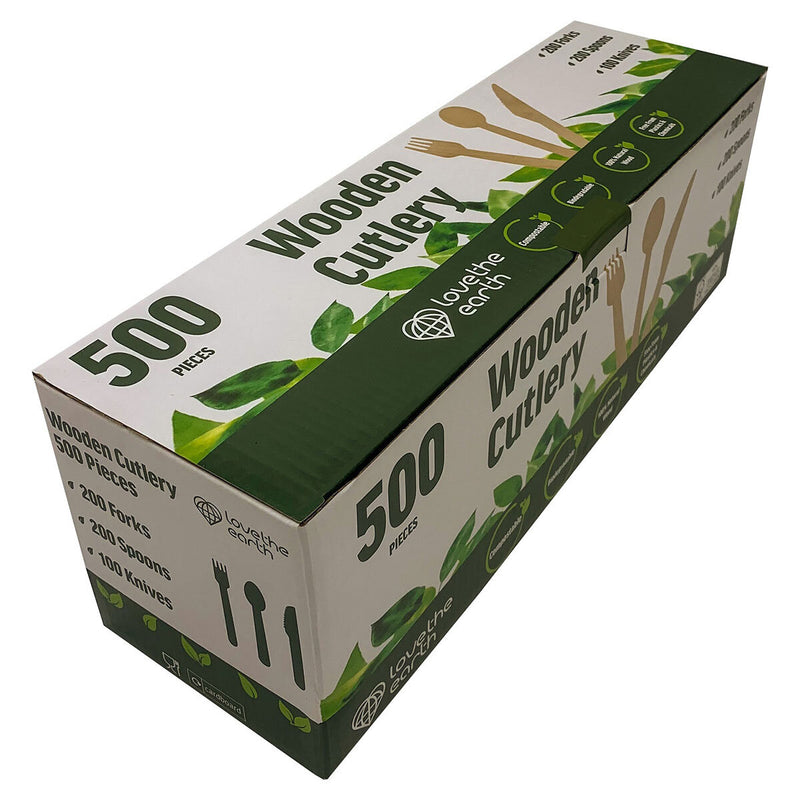 Love The Earth wooden cutlery variety pack 500 pack, UK version