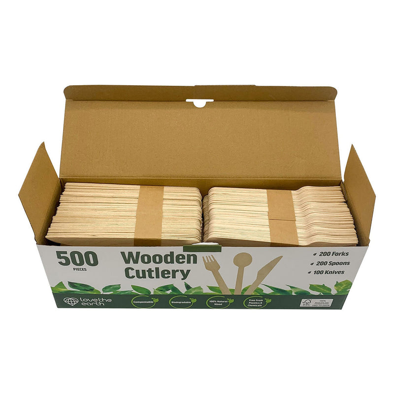 Love The Earth wooden cutlery variety pack 500 pack, UK version