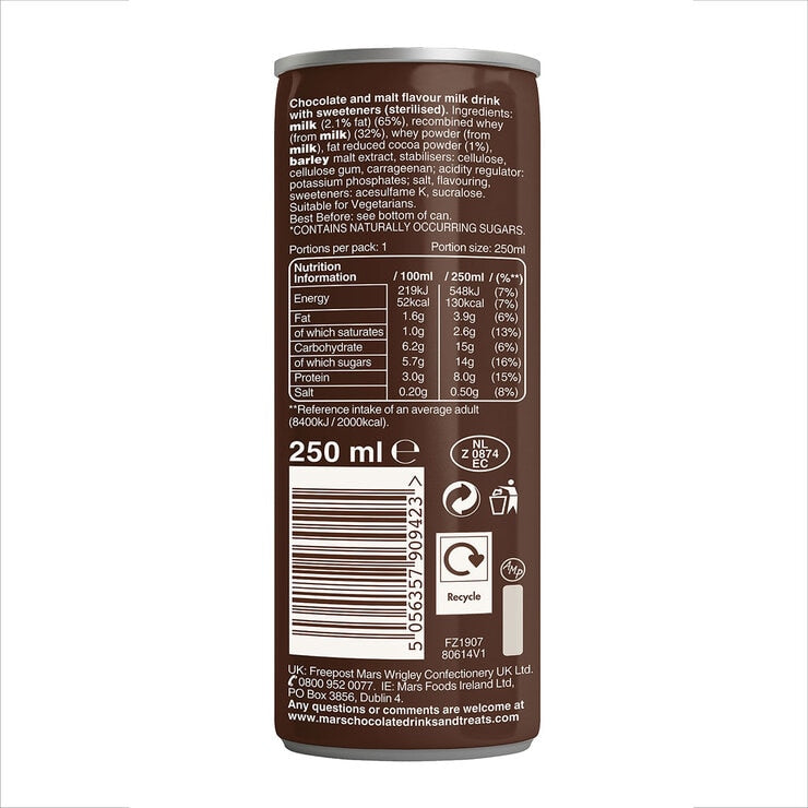 Galaxy Chocolate Milk Drink No Added Sugar 12 x 250ml, UK version