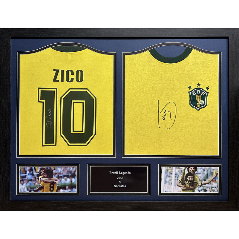Allstarsignings signed Brazil football shirts by Zico and Sócrates framed 71.5x91cm (British brand)