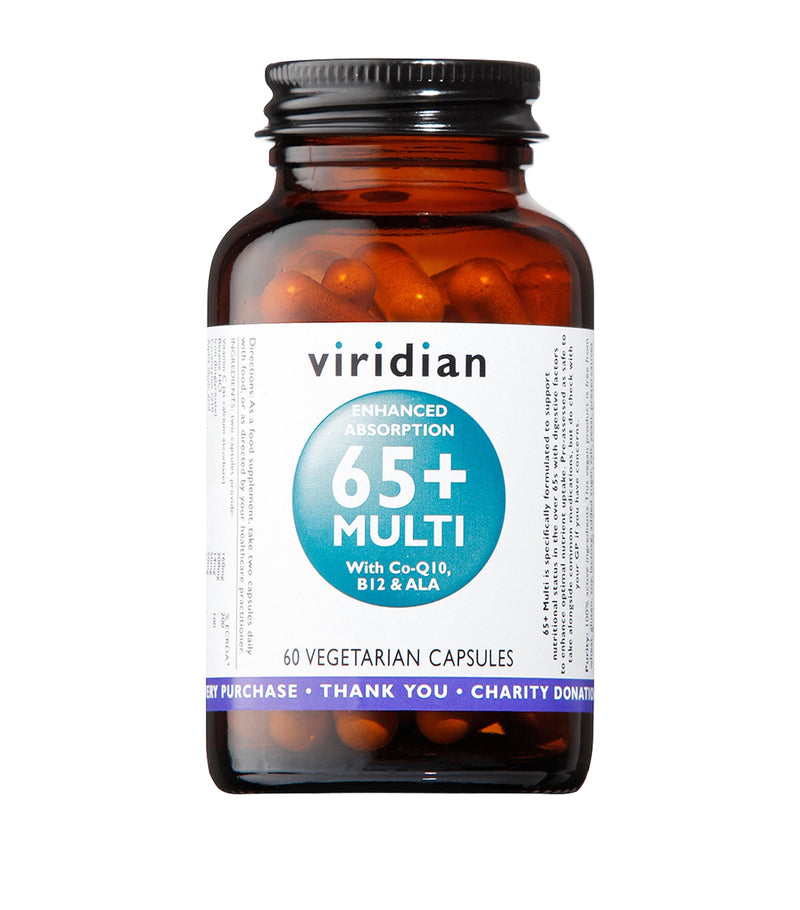 Viridian Enhanced Absorption 65+ Multi with Co-Q10, B12 & ALA multivitamin 60 capsules (British brand)