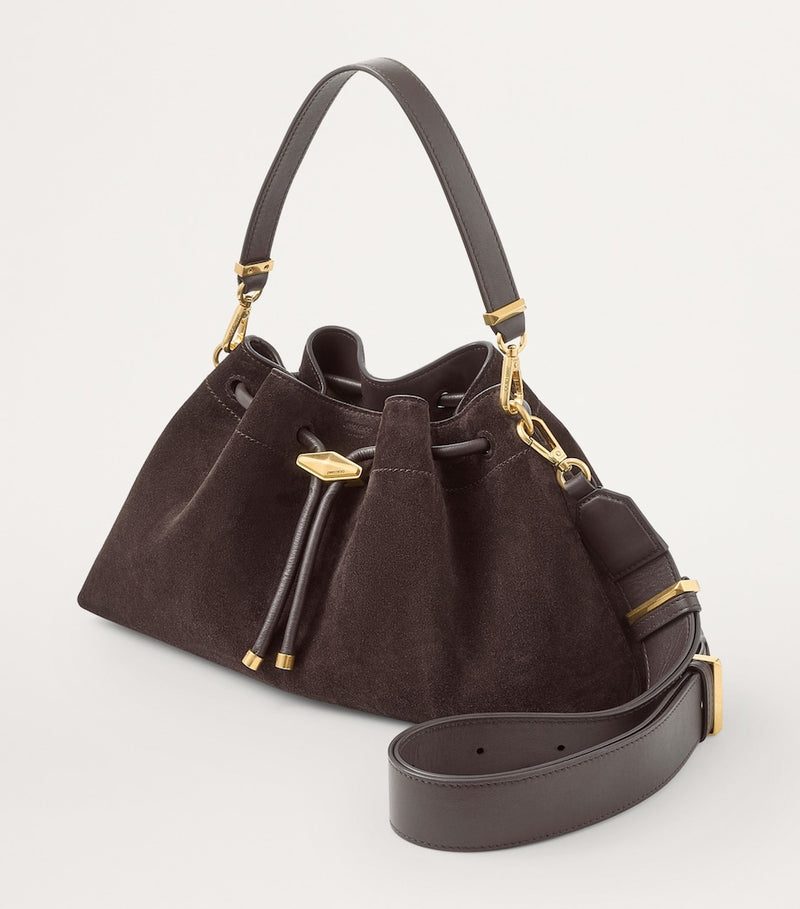 Jimmy Choo Medium Cinch Suede Shoulder Bag, imported from the UK
