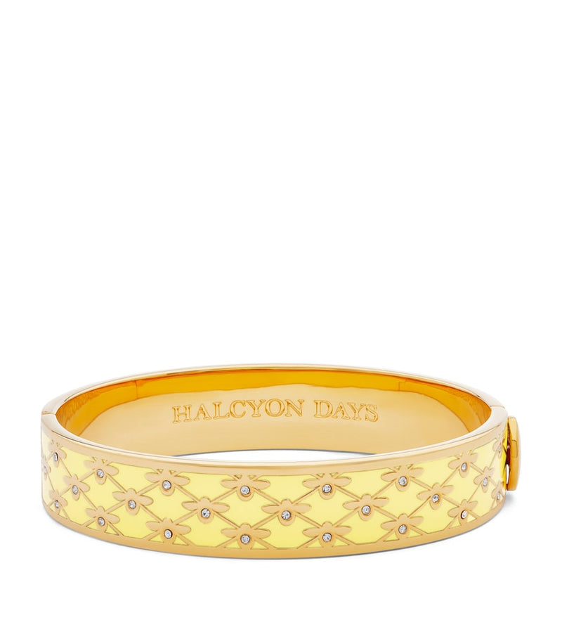Halcyon Days gold-plated enamel bee sparkle bangle, imported from the UK