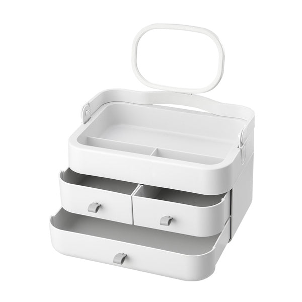 Livingandhome Makeup Organizer with Mirror 3 Drawers White, imported from the UK