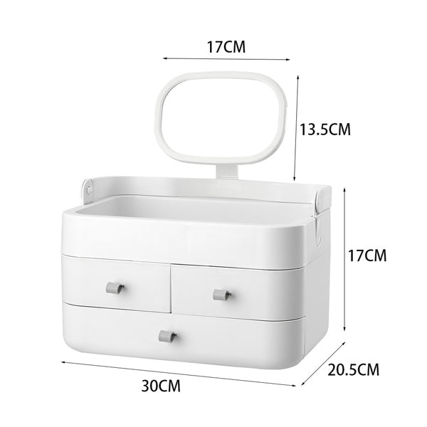 Livingandhome Makeup Organizer with Mirror 3 Drawers White, imported from the UK