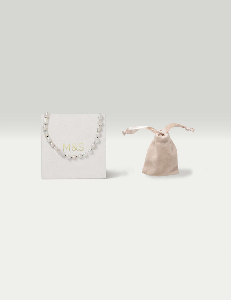 Autograph 18ct gold plated freshwater pearl knot necklace - British product