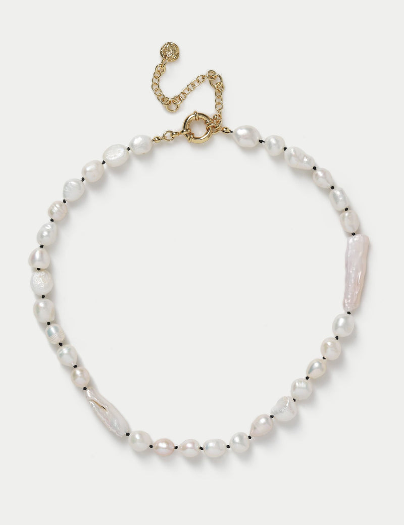 Autograph 18ct gold plated freshwater pearl knot necklace - British product