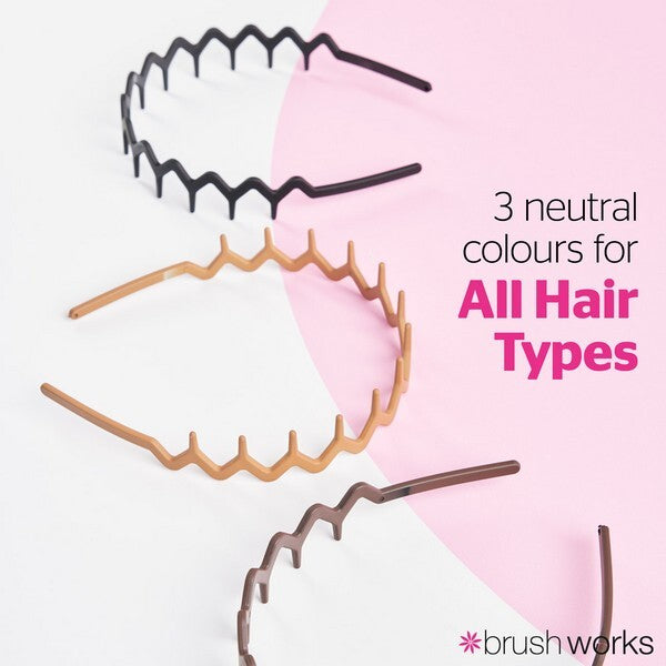 Brushworks neutral zig zag headbands 3 pack, imported from the UK