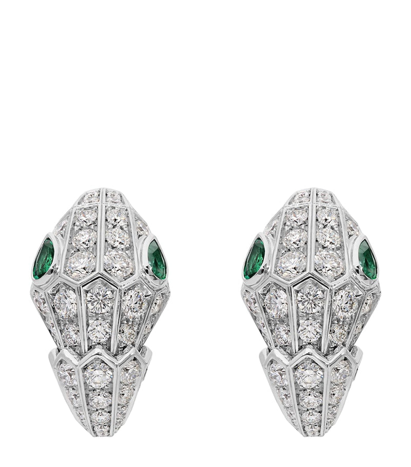 Bvlgari Serpenti earrings in white gold with emerald and diamond scales (British brand)