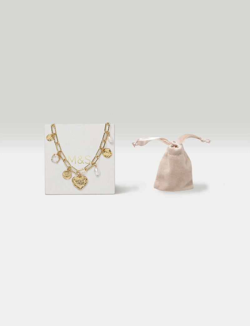 18k gold plated heart charm necklace with pearl (British brand)