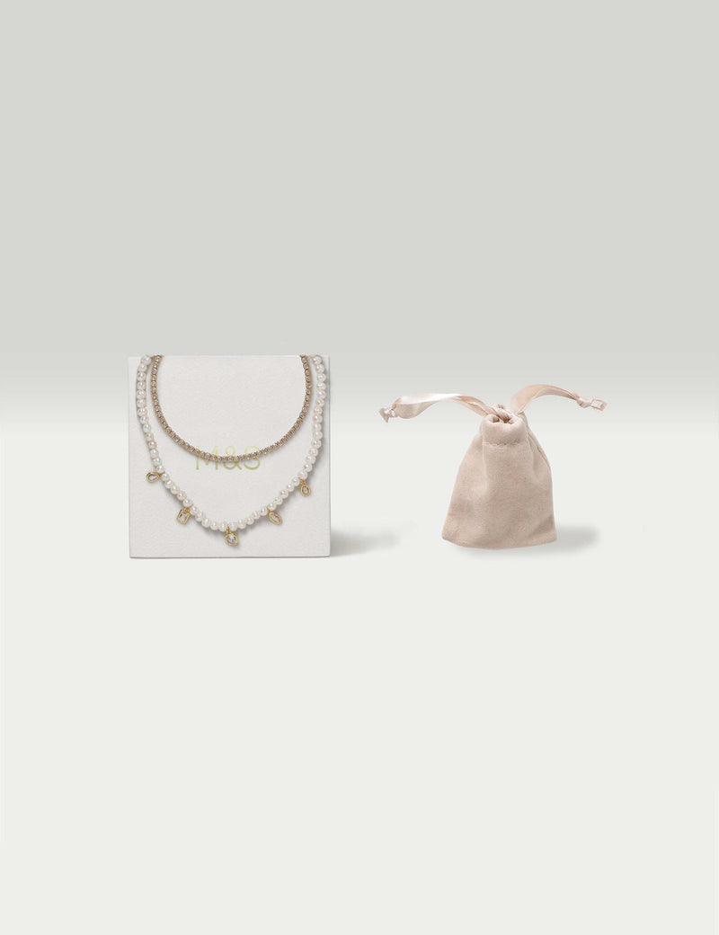 18k gold plated necklace, pearls and cubic zirconia, imported from the UK