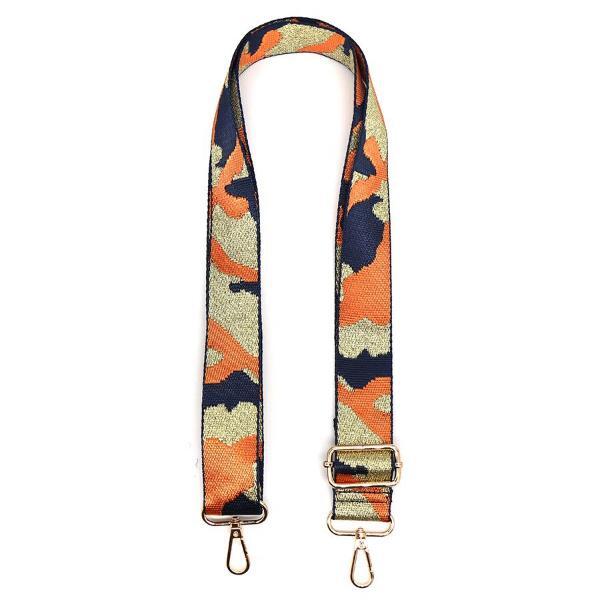 POM orange camo lurex adjustable wide bag strap, imported from the UK