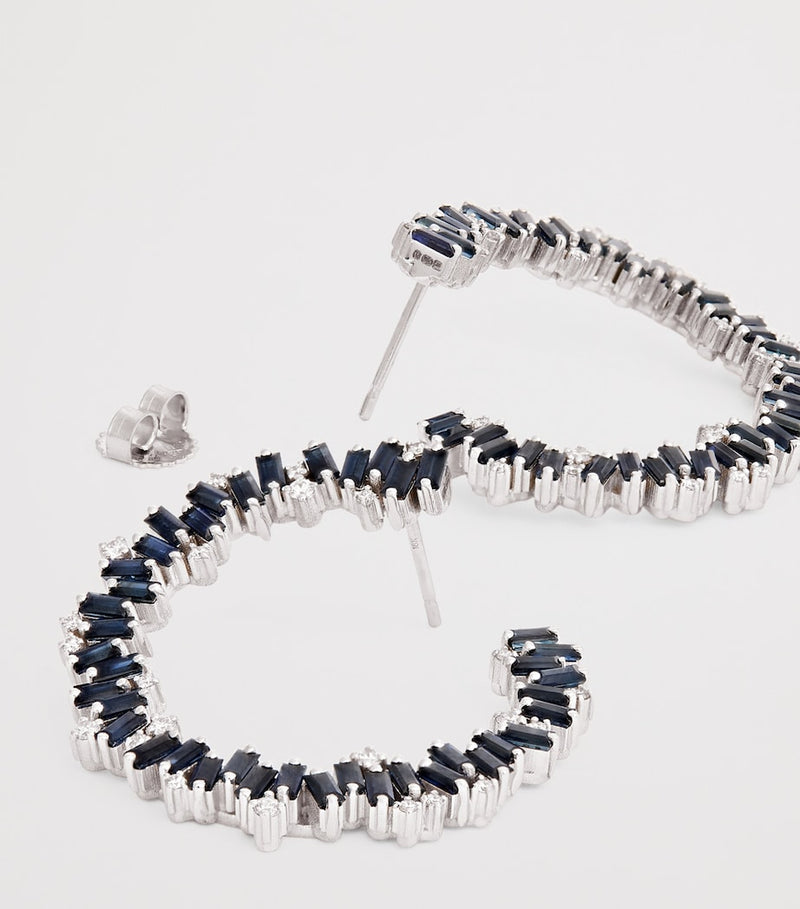 Suzanne Kalan white gold diamond blue sapphire spiral earrings, UK version