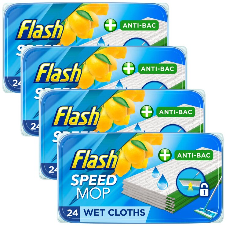 Flash Speedmop Wet Cloths Lemon Multi-Surface Refills 4 x 24 Pack