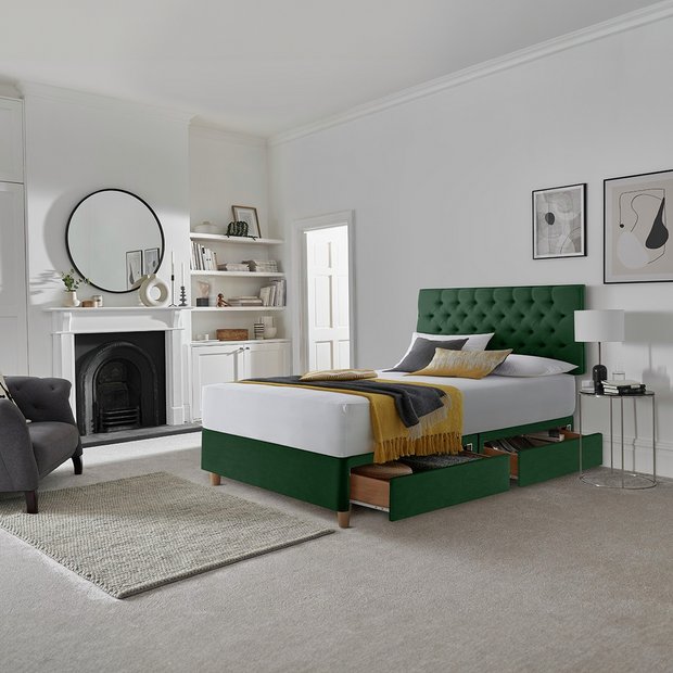 Silentnight green kingsize divan bed set with 4 drawers (British brand)