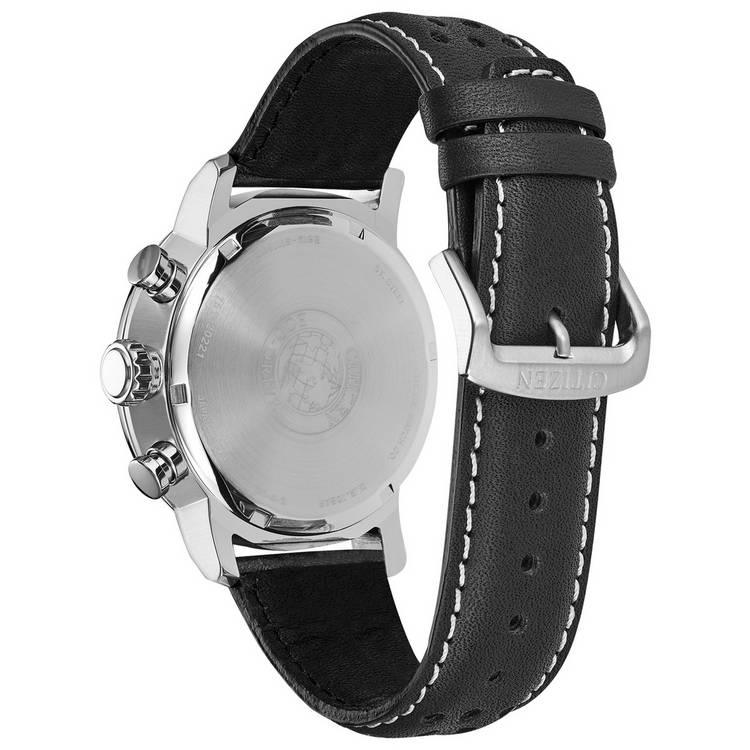 Citizen Eco-Drive black leather strap watch 44mm, UK version