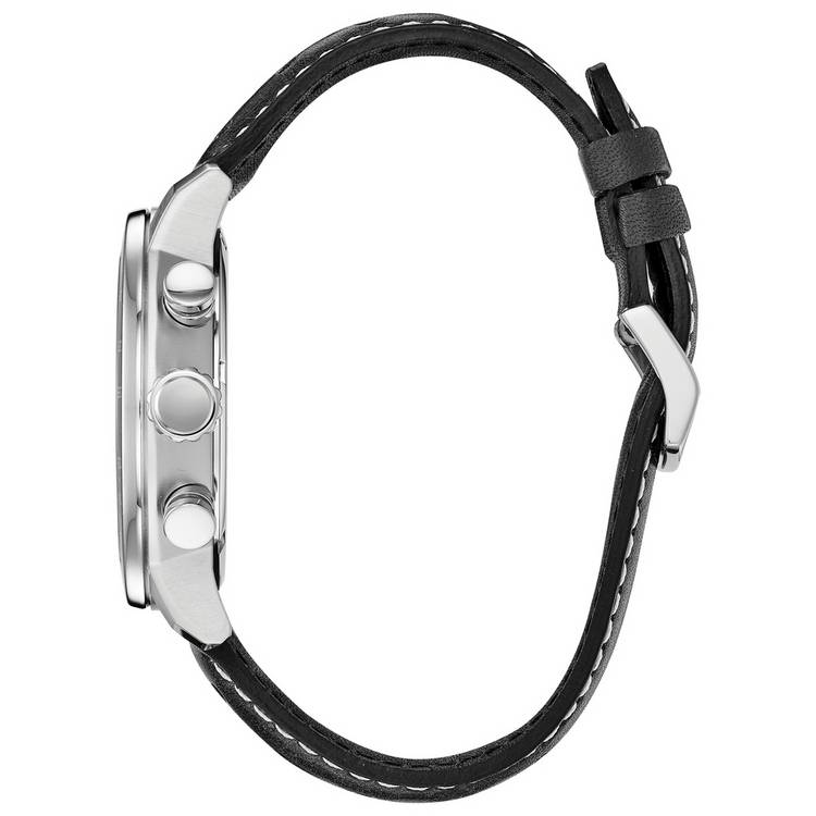Citizen Eco-Drive black leather strap watch 44mm, UK version