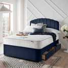 Silentnight double divan bed with mattress and headboard in blue (British brand)