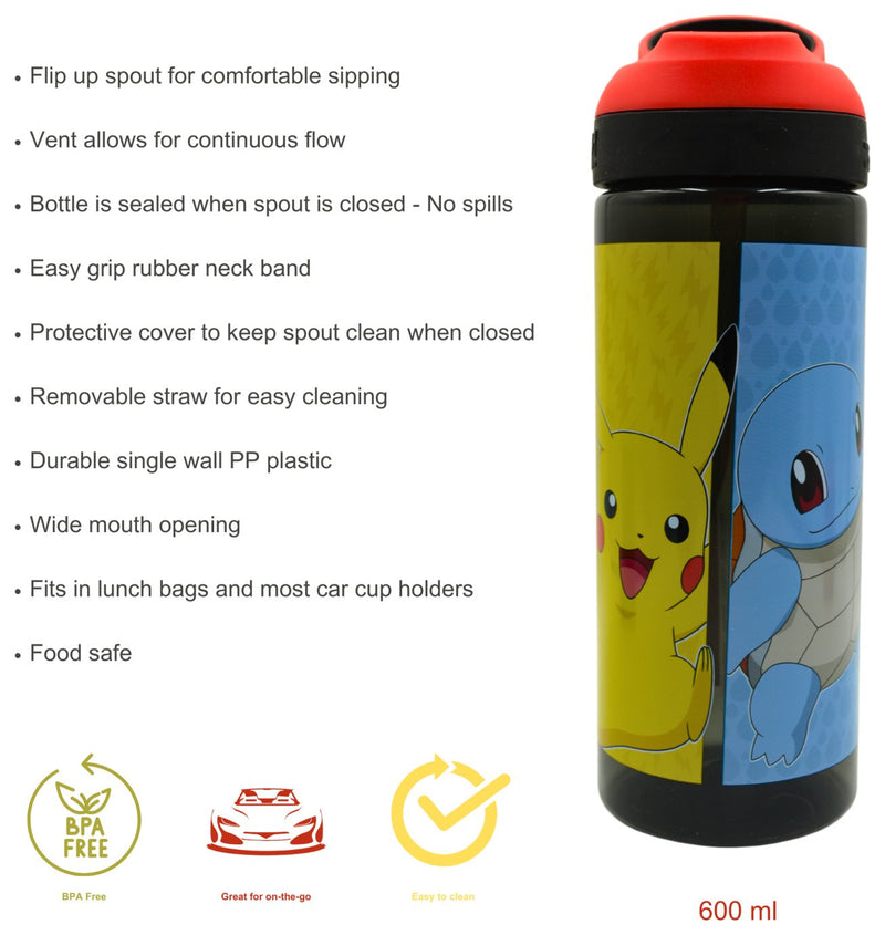 Zak Atlantic Pokemon Multicolour Sipper Water Bottle 600ml (British brand)