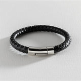 Revere men's black leather braided bracelet 21cm - British product