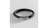 Argos Revere Men's Black Leather Stainless Steel Braided Bracelet 21cm- Buy online at McGrocer