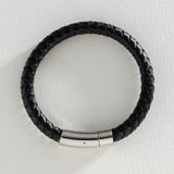 Revere men's black leather braided bracelet 21cm - British product
