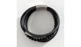 Argos Revere Men's Black Leather Stainless Steel Layered Bracelet- Buy online at McGrocer