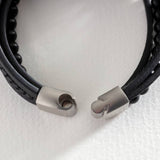 Revere black leather stainless steel layered bracelet (British brand)