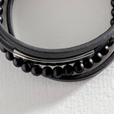 Revere black leather stainless steel layered bracelet (British brand)